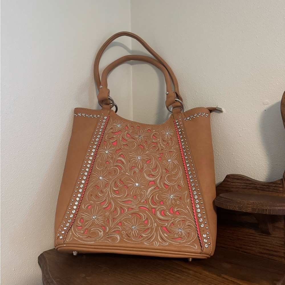 Montana West Tan Tote with Embroidered Design